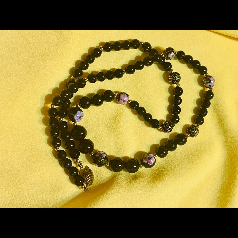 Vtg Cloisonné Chinese  porcelain painted necklace